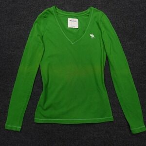 Vintage Y2K Abercrombie Kids Long Sleeve Fade Shirt V Neck Kids L Green